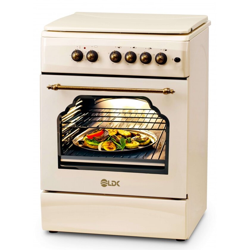 Aragaz 6060 ECAI BEIGE RUSTIC LPG Siguranta Cuptor electric cu convectie Aprindere Iluminare Capac metalic Bej