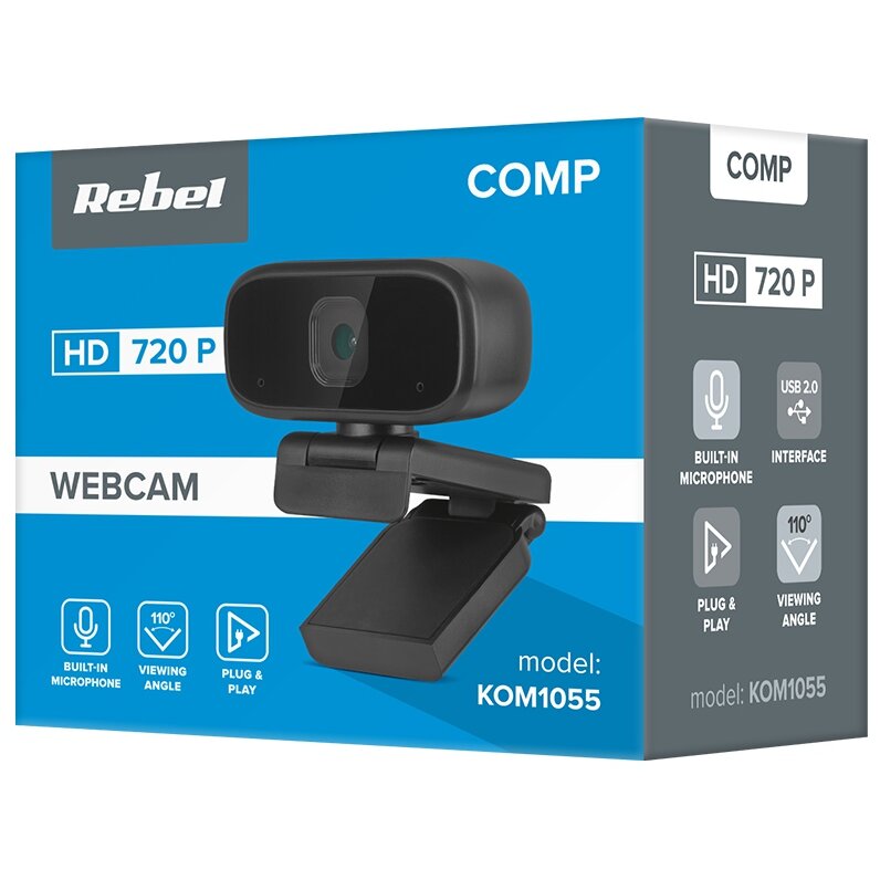 Camera Web Rebel 720p CMOS 1280 x 720px Microfon Stereo 30fps Negru — imaginea 4