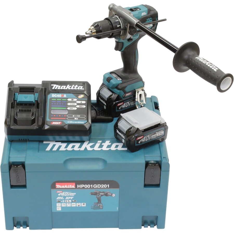 Masina de Gaurit cu  Percutie HP001GD201 XGT 40V 2 Acumulatori Li-Ion 2.5Ah si incarcator in Cutie MakPac Albastru/Negru