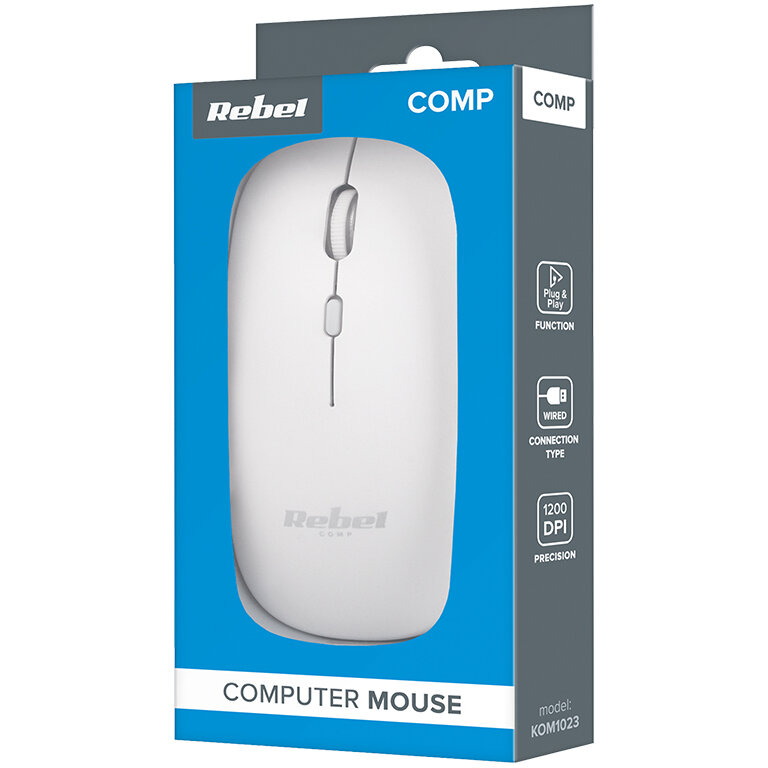 Mouse Optic Rebel cu Fir 1200dpi Alb — imaginea 5