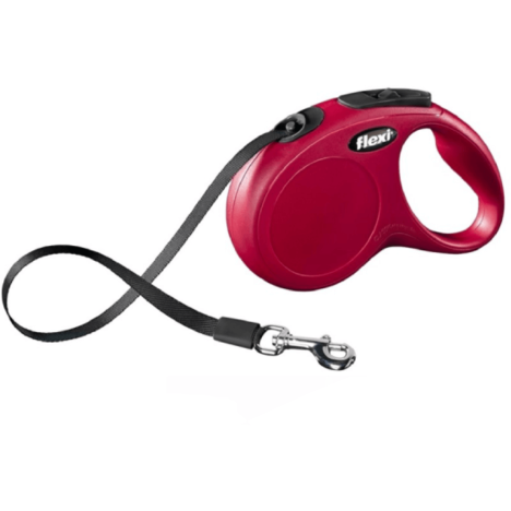 Lesă Retractabilă pentru Câini flexi New Classic Mărime XS cu Banda 3M Roșu