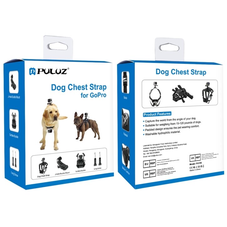 Accesoriu Camera Video Actiune PU156 Curea de Piept pentru Caini Compatibila cu GoPro / Insta360 / DJI Action Negru