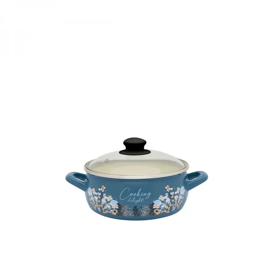 Cratiță Metalac Blue Cooking Delight Capacitate 1.5L Diametru 16CM Capac Sticlă Albastru