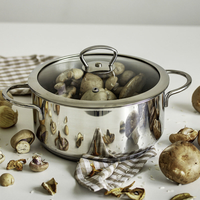 Cratiță Cu Capac Sticlă Metalac Kulinaria Capacitate 2.8L Diametru 20CM Inox — imaginea 2