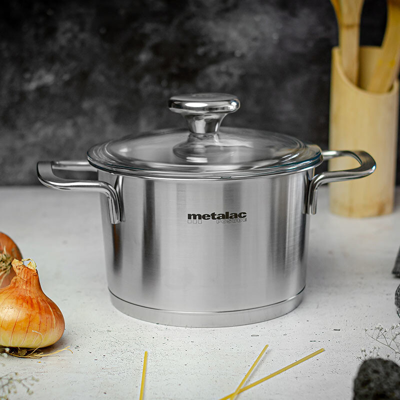 Oală cu Capac de Sticlă Metalac Santino Capacitate 1.9L Diametru 16CM Inox — imaginea 2