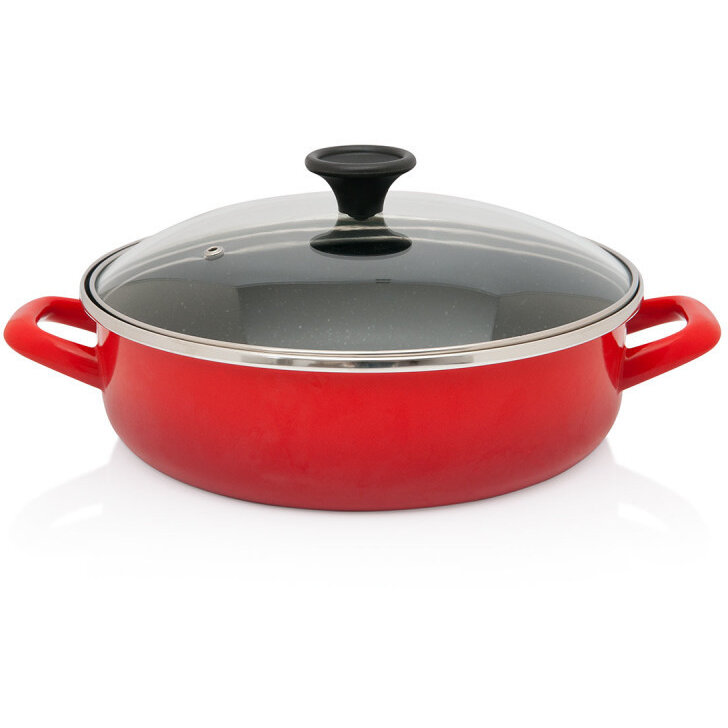 Cratita Antiaderenta Granit Induction 3.6L Diametru 26CM Capac Sticla Rosu/Negru