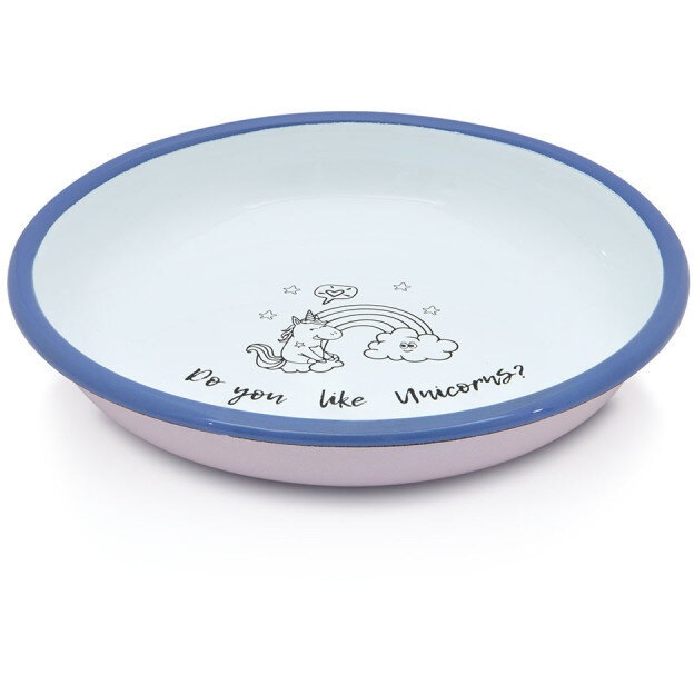 Farfurie Adâncă Metalac Unicorn 0.75L Diametru 18CM Metal Emailat Roz/Alb/Albastru