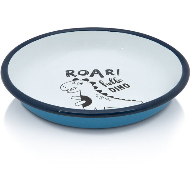 Farfurie Adâncă Metalac Dino 0.75L Diametru 18CM Metal Emailat Alb/Albastru