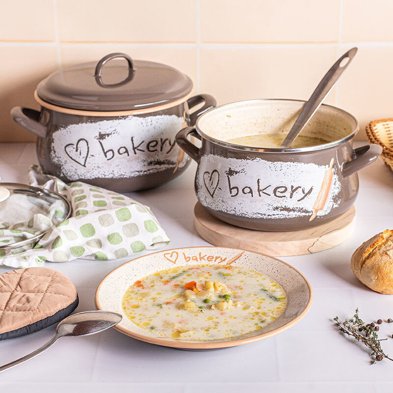 Farfurie Adâncă Metalac Bakery Metal Emailat Diametru 22CM Maro/Bej — imaginea 3