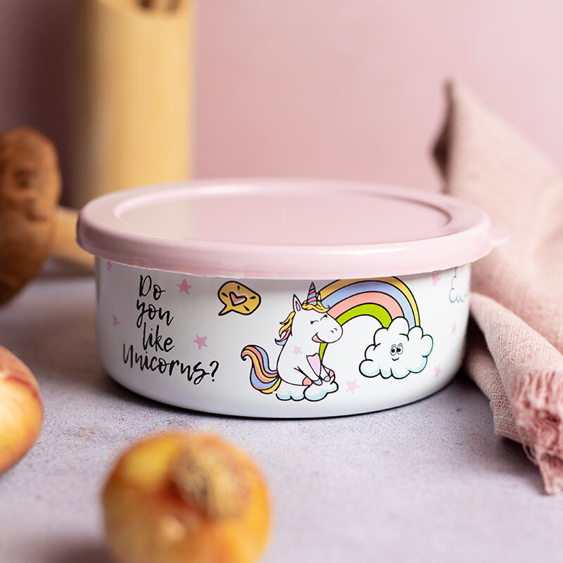 Caserola cu Capac Metalac Unicorn 0.75L Diametru 14CM Alb/Roz — imaginea 2