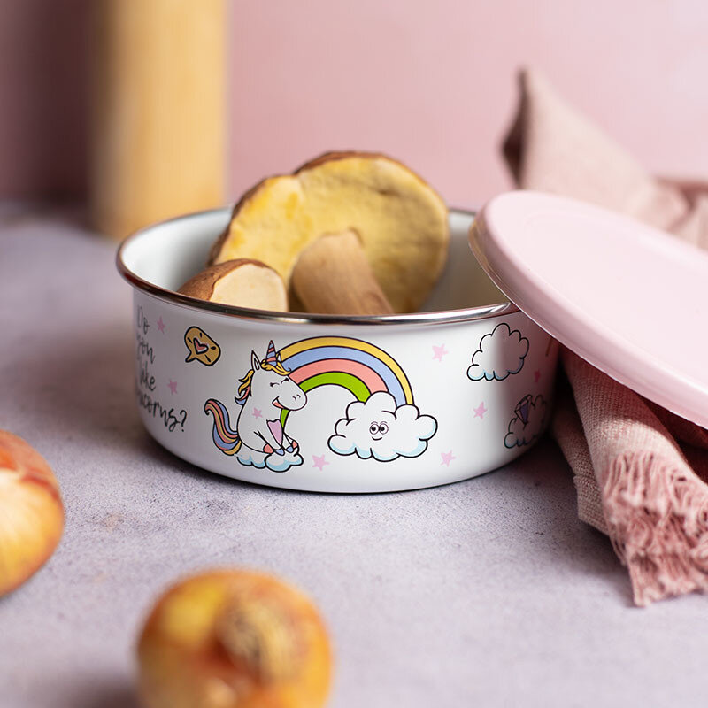Caserola cu Capac Metalac Unicorn 0.75L Diametru 14CM Alb/Roz — imaginea 3