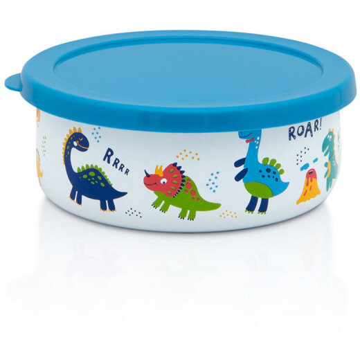 Caserola cu Capac Dino 0.75L Diametru 14CM Alb/Albastru