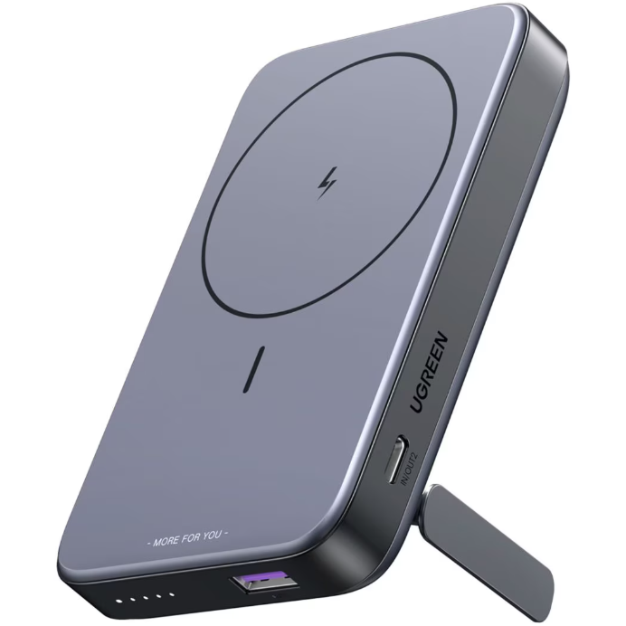 Baterie Externa Magnetic 10.000mAh  Wireless  PD 20W  USB-C  USB-A  Stand Pliabil   MagSafe  Gri