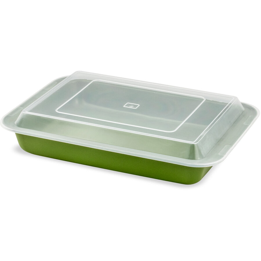 Tava de Copt Dreptunghiulară Zass Gourmet ZG-BW 05 cu Capac de Plastic Acoperire Antiaderentă 36CM Verde