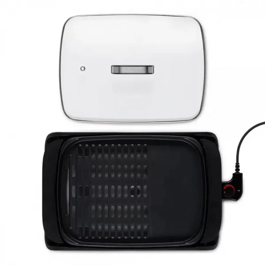 Grătar Electric 2-in-1 Livoo DOC321 40 x 30cm 2000W Capac din Sticlă Securizată Termostat Reglabil și Detașabil Negru