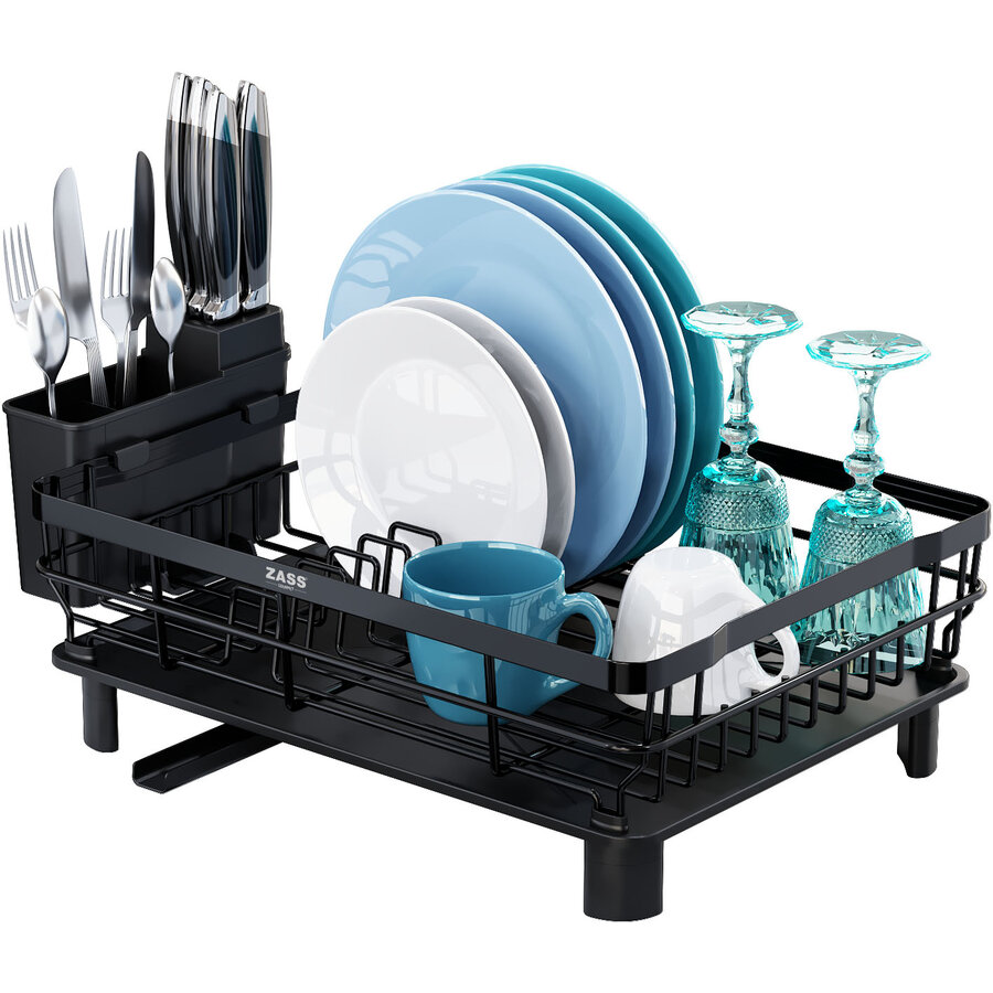 Suport pentru Vase ZG-DR 01 Tava cu Sistem de Scurgere si Suport Tacamuri Negru