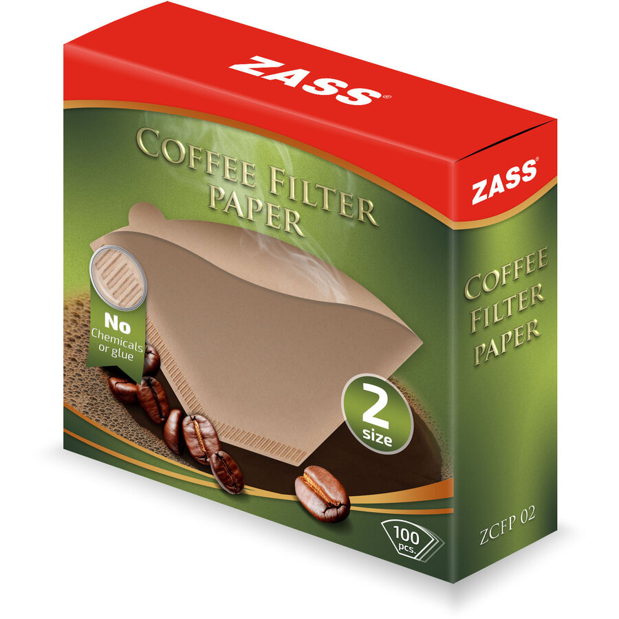 Set Filtre Hârtie Zass ZCFP 02 pentru Cafetiera Mărimea 2 Set 100 Bucăți din Hârtie Biodegradabila Maro