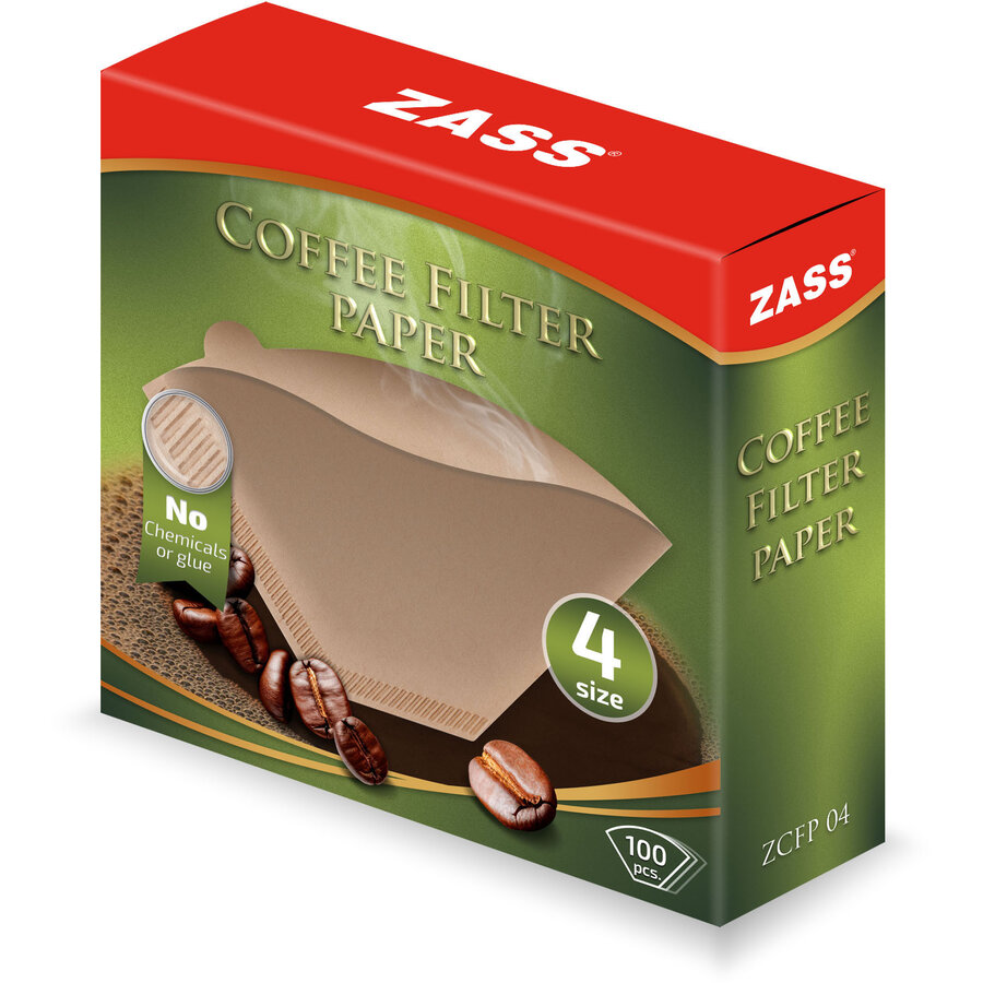 Set Filtre Hârtie Zass ZCFP 04 pentru Cafetiera Mărimea 4 Set 100 Bucăți din Hârtie Biodegradabila Maro