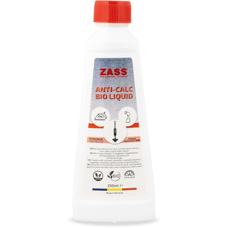 Decalcifiant Lichid Bio Zass ZDL 02 pentru Fiare de Călcat Stații Mopuri și Aparate de Calcare Verticală 250ML