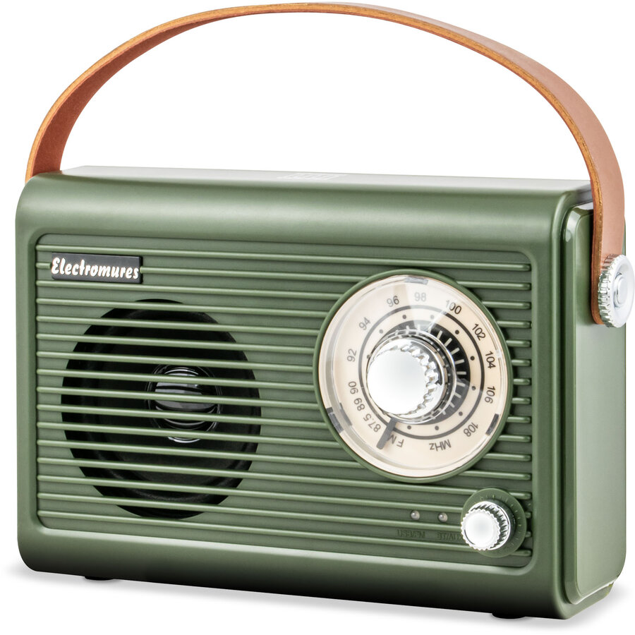 Radio Retro ElectroMures EM 1005 FM 87.5-108 MHz Bluetooth Baterie 1500mAh Încărcare USB-C Verde