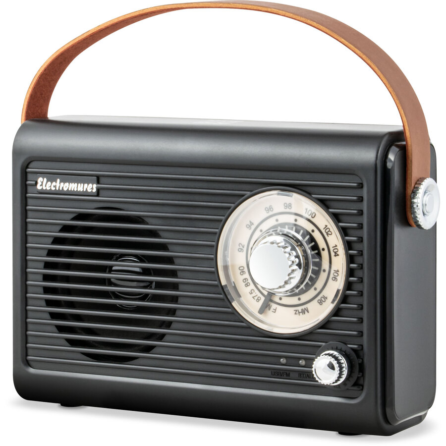 Radio Retro ElectroMures EM 1005 FM 87.5-108 MHz Bluetooth Baterie 1500mAh Încărcare USB-C Negru