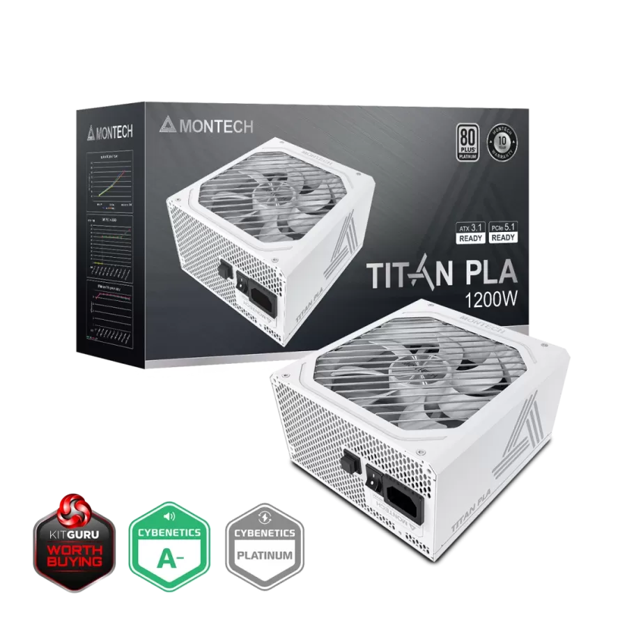 Sursa PC Montech Titan PLA 1200W 80 PLUS Platinum Modulară PCIe 5.1 Alb