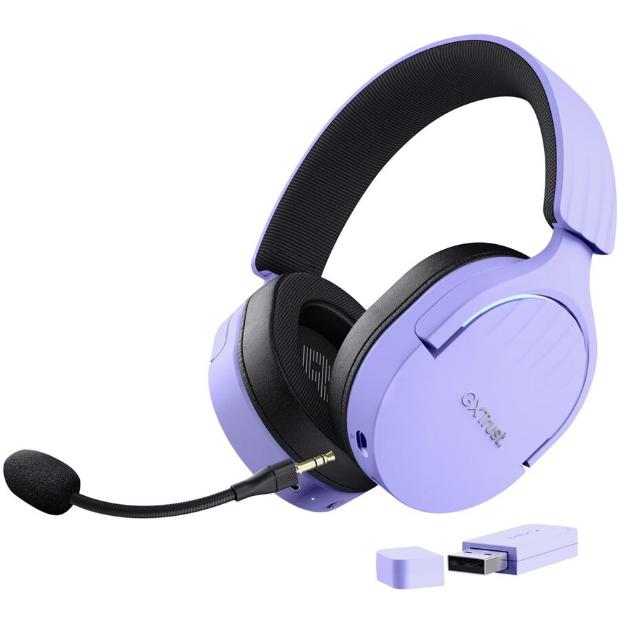 Casti Over-Head Trust GXT 491P FAYZO Headset Wired & Wireless Head-band Gaming USB Type-A Bluetooth Black, Purple - imagine 2
