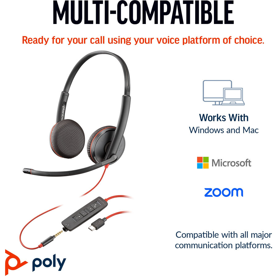 Casti Office/Call Center Poly Blackwire 3225 Stereo USB-C Headset +3.5mm Plug +USB-C/A Adapter Bulk - imagine 2