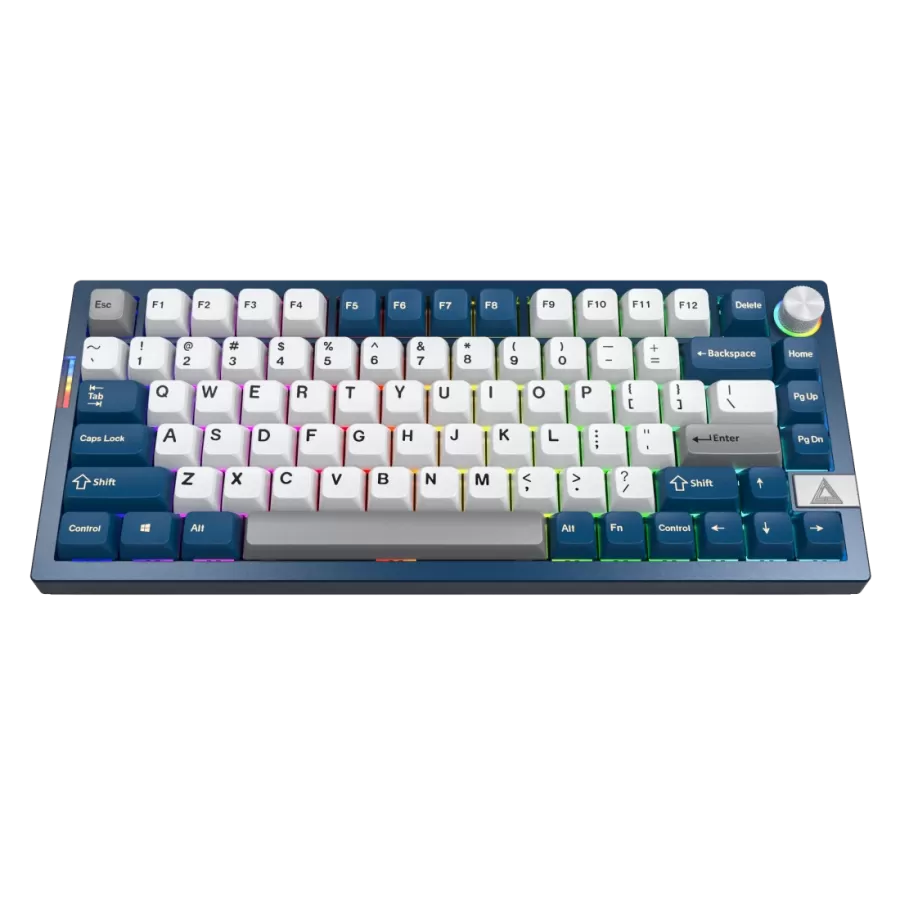 Tastatura Gaming Montech MKey PRO Freedom Switch Gateron G Pro 3.0 Yellow Iluminare RGB Conectivitate USB3.0 Type C / Bluetooth 5.2 / Wireless 2.4GHz Albastru/Alb