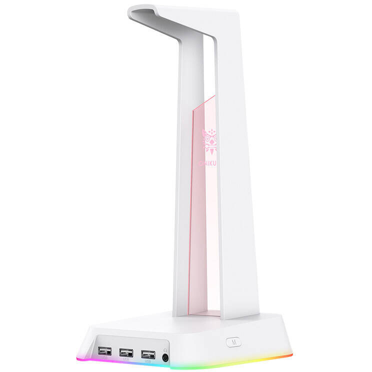 Stand pentru Căști Onikuma ST-2 Iluminare RGB 3x USB 2.0 1x 3.5MM Lungime Cablu 1.1M Alb