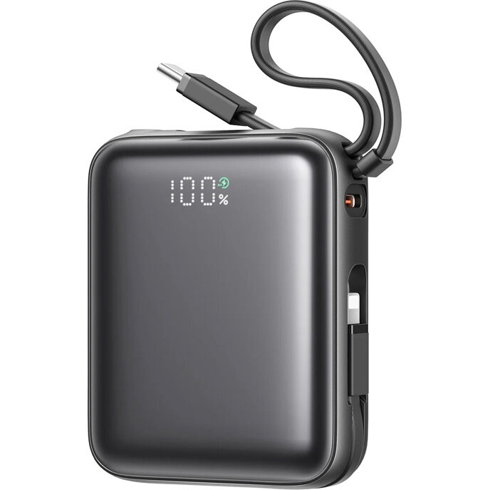 Acumulator extern Mini JR-PBF27, 10000mAh, 22.5W, Cabluri USB-C/Lightning incorporate, Negru