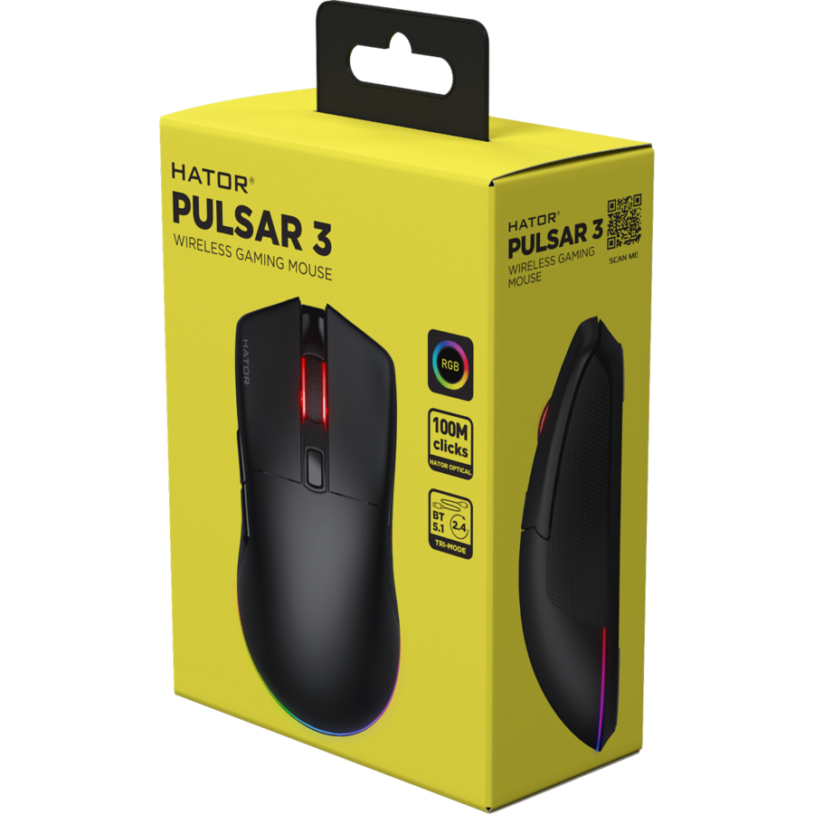 Mouse Gaming Hator Pulsar 3 Wireless 2.4GHz / Bluetooth / USB 12000DPI Iluminare RGB Negru — imaginea 6
