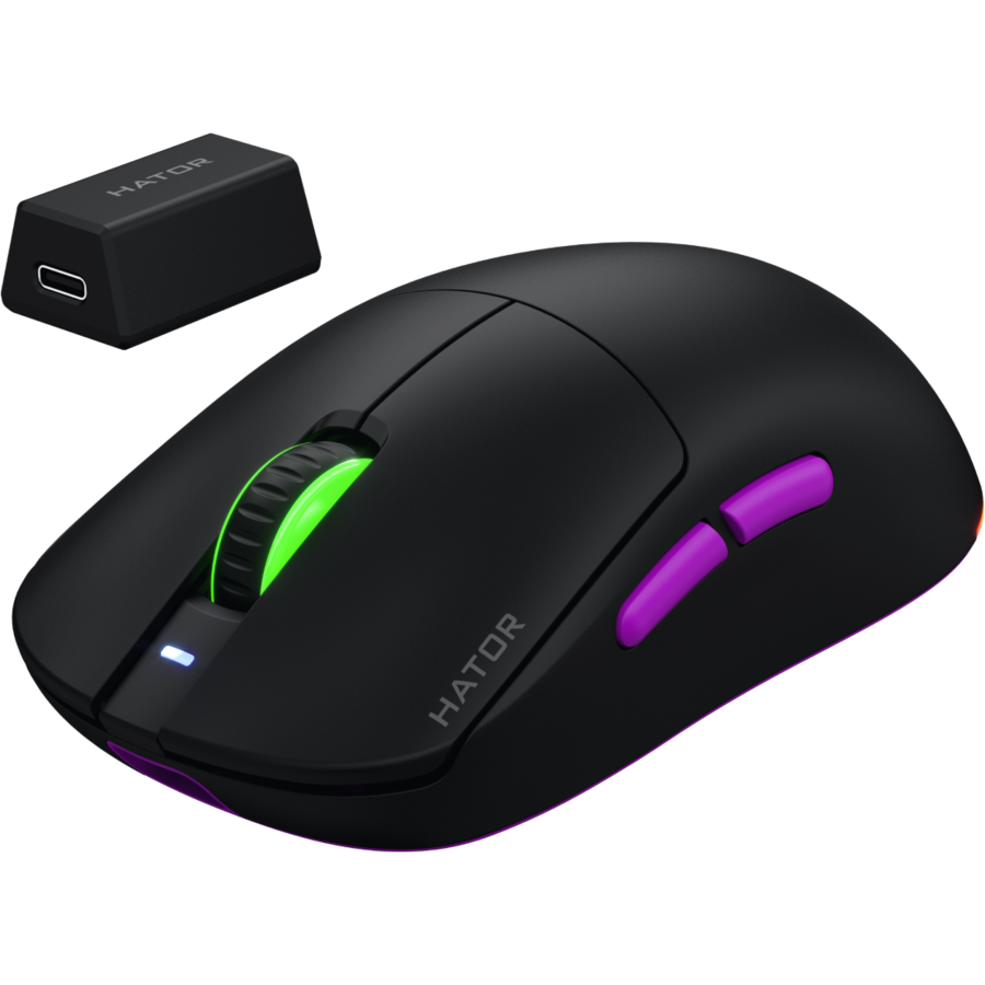 Mouse Gaming Hator Quasar 3 ULTRA 8K Wireless 2.4GHz / Bluetooth / USB 30000DPI RGB Negru/Violet — imaginea 2