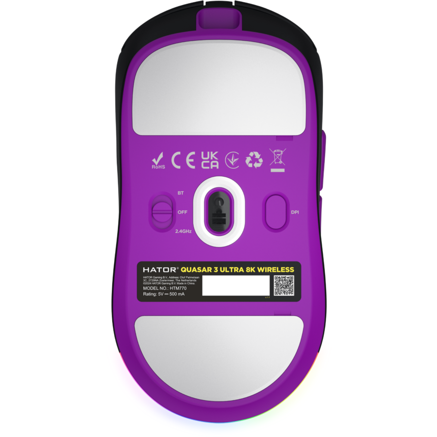 Mouse Gaming Hator Quasar 3 ULTRA 8K Wireless 2.4GHz / Bluetooth / USB 30000DPI RGB Negru/Violet — imaginea 5