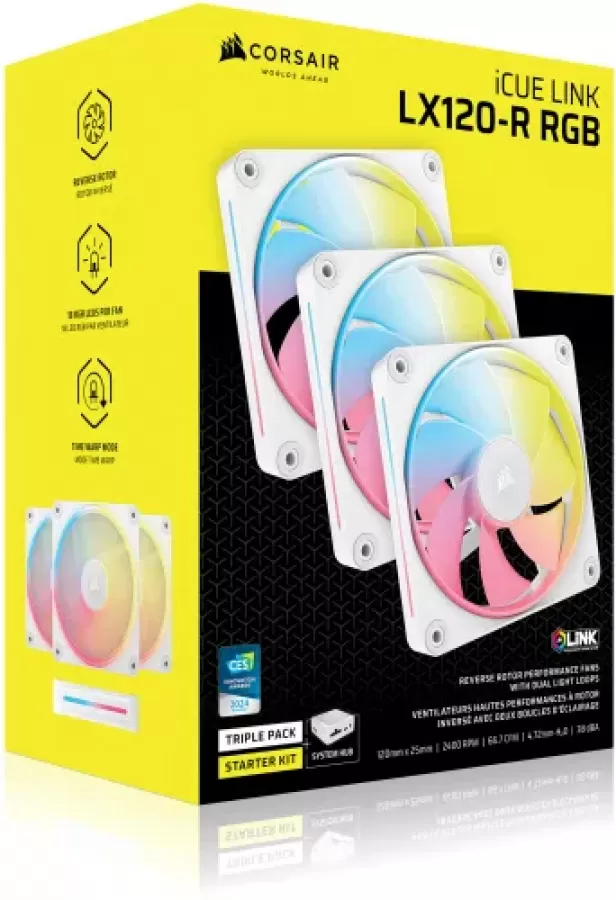 Set 3 Ventilatoare Corsair iCUE LINK LX120-R Reverse RGB PWM 3x 120MM Alb