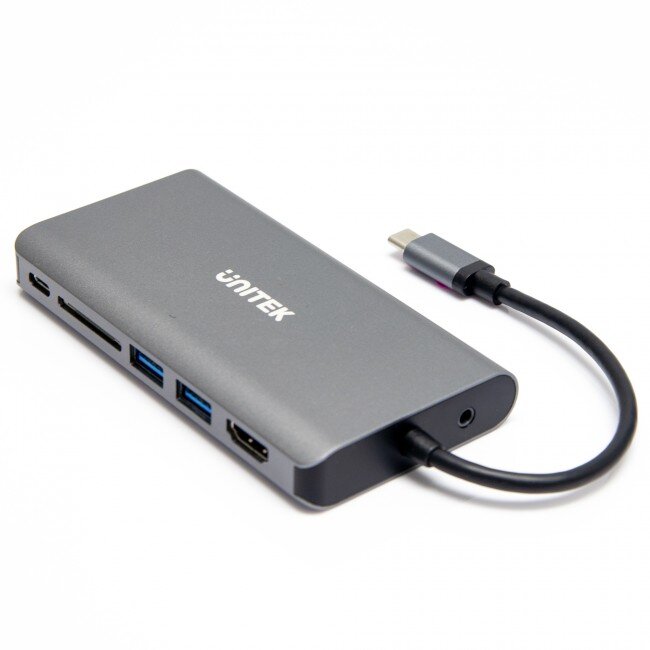 Hub 8-in-1  1x SD Card Reader  1x HDMI Socket  1x miniJack 3.5mm Socket  1x RJ-45 Socket  1x USB-C Socket    1x VGA Socket  2x USB 3.0 Socket Type A  PD 100W  Gri
