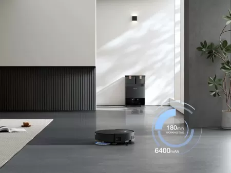 Robot de Aspirare Ecovacs Deebot T50 MAX PRO OMNI 18500Pa TruEdge 2.0 OZMO Turbo Statie Multifunctionala Capacitate Colectare 3L Autonomie pana la 180 Min Negru