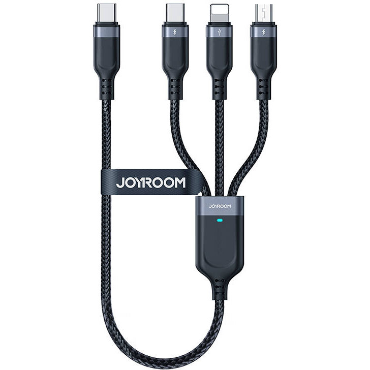 Cablu pentru incarcare si transfer de date 4 in 1 Joyroom S-A18, USB - Micro-USB/Lightning/2 x USB-C, 3.5A, 1.2m, Negru - imagine 2