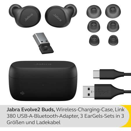 Casti Jabra Evolve2 Buds, headphones (black, MS, USB-C, Bluetooth