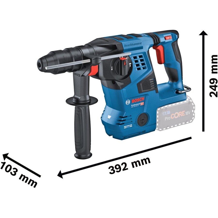 Bosch Bosch Powertools cordless hammer drill GBH 18V-28 CF Professional solo, 18 volts (blue/black, without battery and charger, Bluetooth, in L-BOXX) — imaginea 3