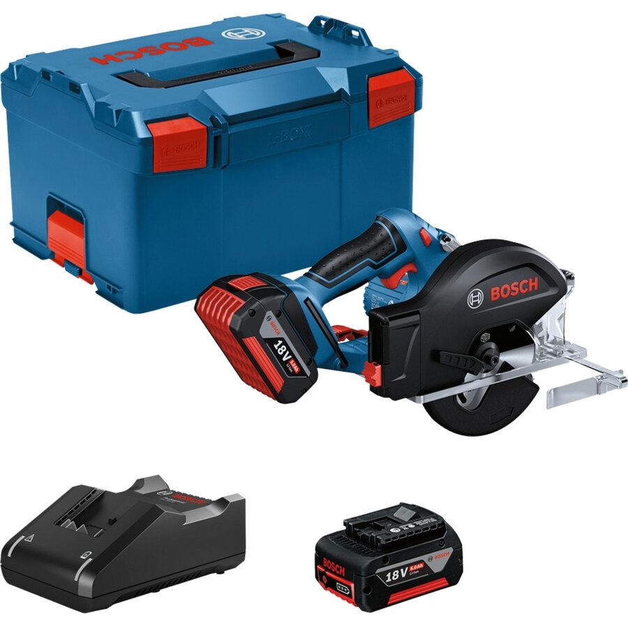 Bosch cordless metal circular saw GKM 18V-50 Professional, hand-held circular saw (blue/black, 2x Li-ion battery 5.0Ah, in L-BOXX)