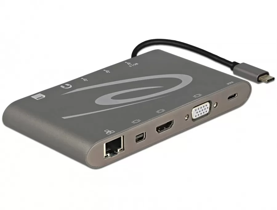 Docking Station Delock USB 3.1 tip C 4K Gigabit Mini DP HDMI VGA USB 3.0 Jack Audio Micro SD/SD Slot
