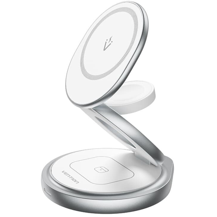 Statie Incarcare Wireless 3in1 FGEI0 MagSafe Telefon 15W Smartwatch 2.5W Casti 3W Fast Charge Pliabil Magnetic 1x USB-C Argintiu