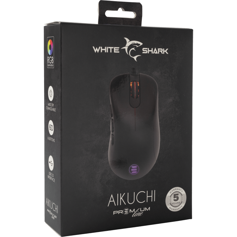 Mouse Gaming cu Fir White Shark ESL-M3 AIKUCHI 7200DPI Iluminare RGB Negru — imaginea 6
