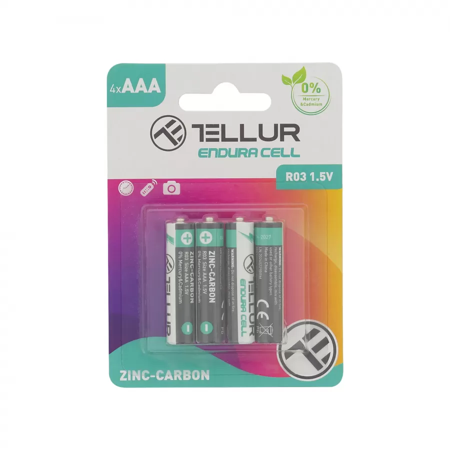 Set 4 Baterii Tellur Endura Cell TLL158491 Zinc-Carbon AAA R03 1.5V