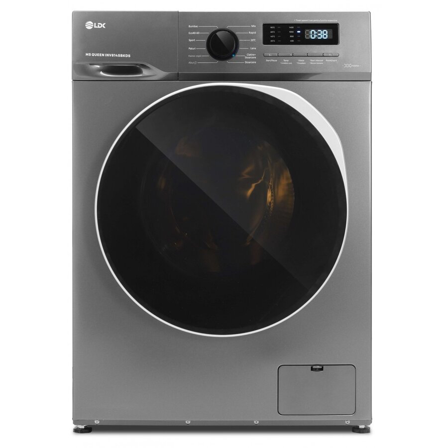 Masina de Spalat Rufe Frontala QUEEN INV814SBKDS Inverter 8KG 1400RPM Steam Clasa A Argintiu