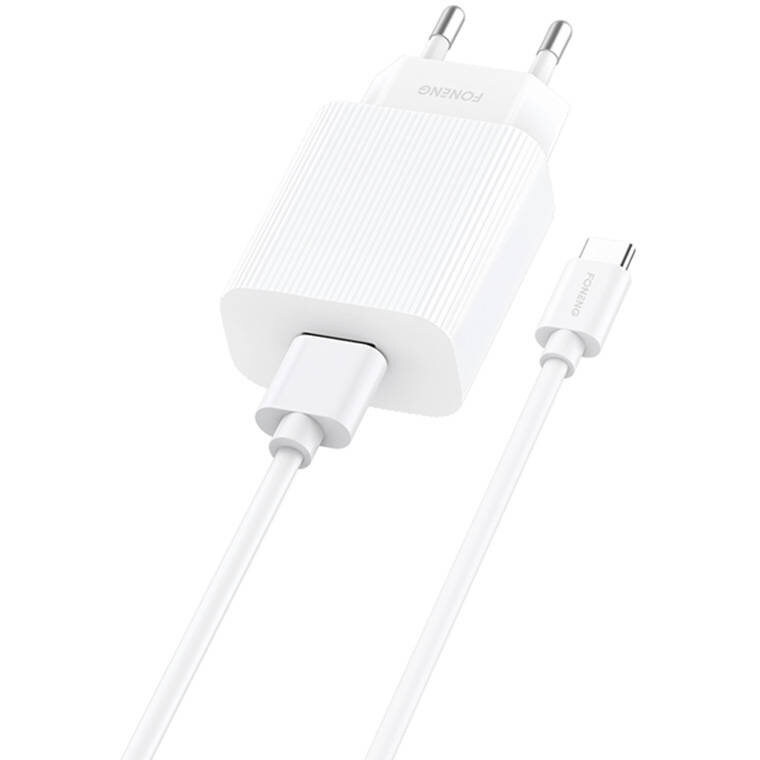Incarcator retea Foneng EU28, 2.4 A, cablu USB-A la USB-C, Alb - imagine 2