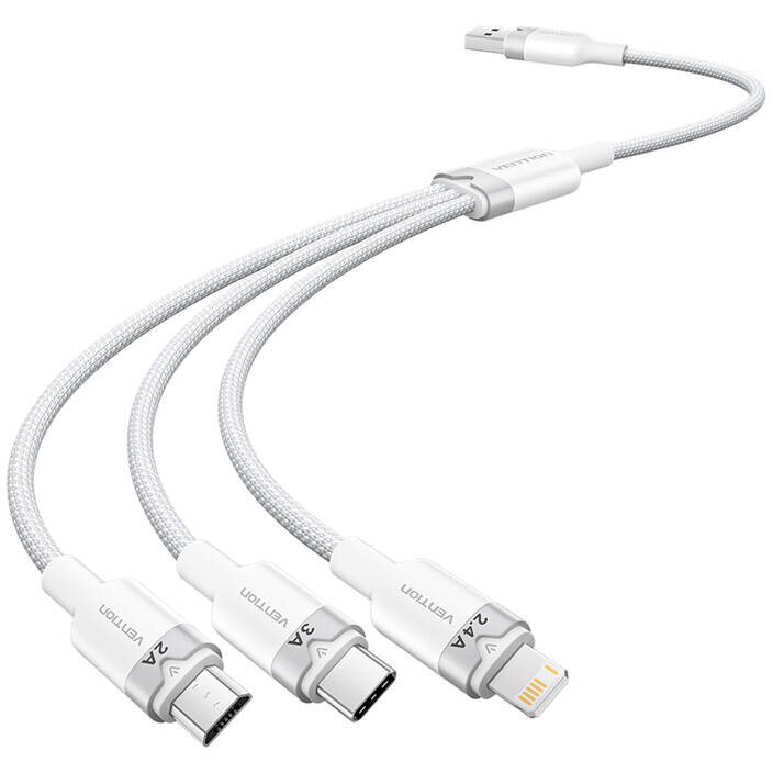 Cablu de date CTPWG, USB la USB-C/Micro-USB/Lightning, 1.5m, Alb