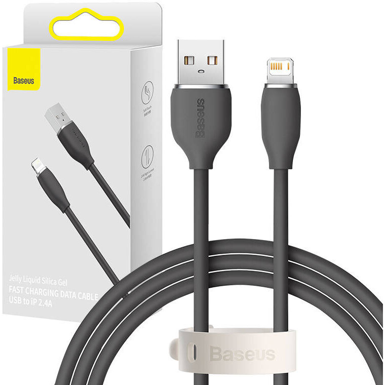 Cablu de date Cablu pentru incarcare si transfer de date Jelly USB/Lightning 2.4A 1.2m Negru