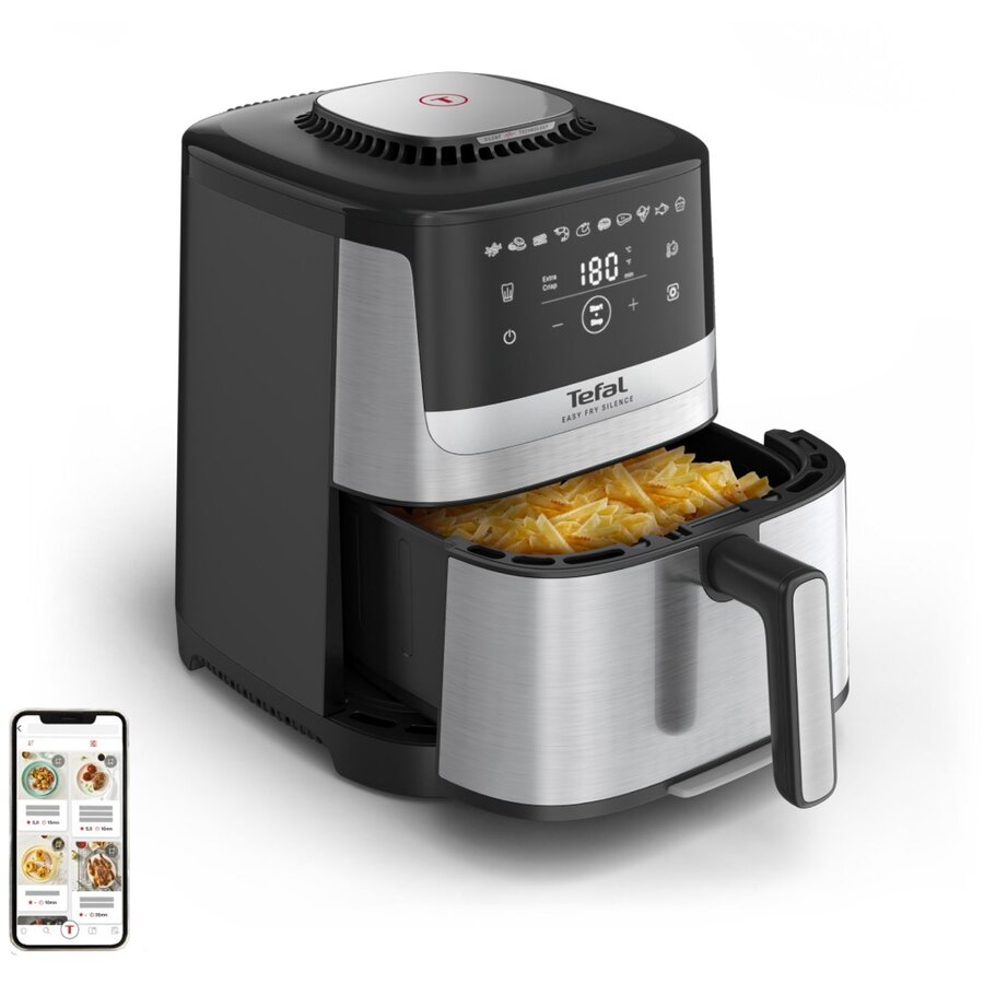 Friteuza cu Aer Cald Easy Fry Silence EY552DE0 Capacitate 5L Display LCD 10 Programe Automate 1670W Negru/Argintiu